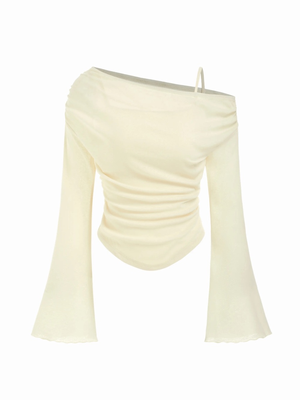 NWT CIDER ASYMMETRICAL NECK RUCHED LETTUCE TRIM TEE